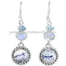 Dendritic Opal And Multi Gemstone 925 Sterling Silver Earring